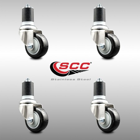 Service Caster 3 Inch 316SS Black Polyurethane Swivel 1-7/8 Inch Expanding Stem Caster Set SCC SCC-SS316EX20S314-PPUB-BLK-178-4